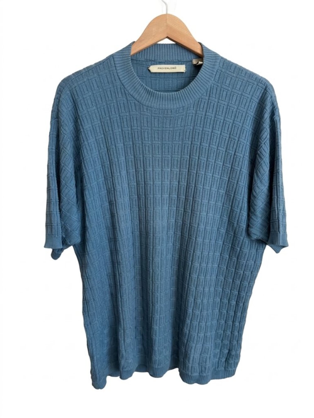 Pronto Uomo Men's XXL Blue Silk Cotton Textured Short Sleeve Crewneck Sweater